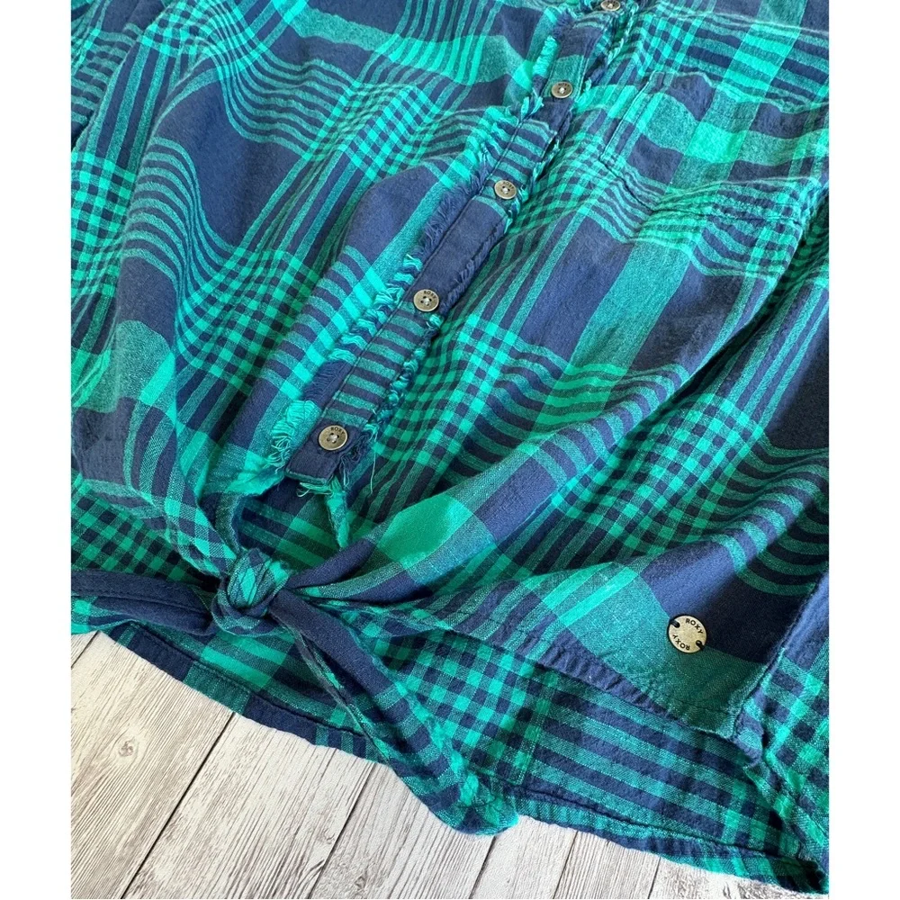 Roxy Front Tie Plaid Button Up - Picture 2 of 7